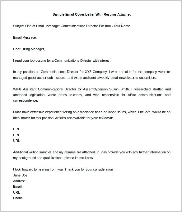 Email Cover Letter Sample Template  