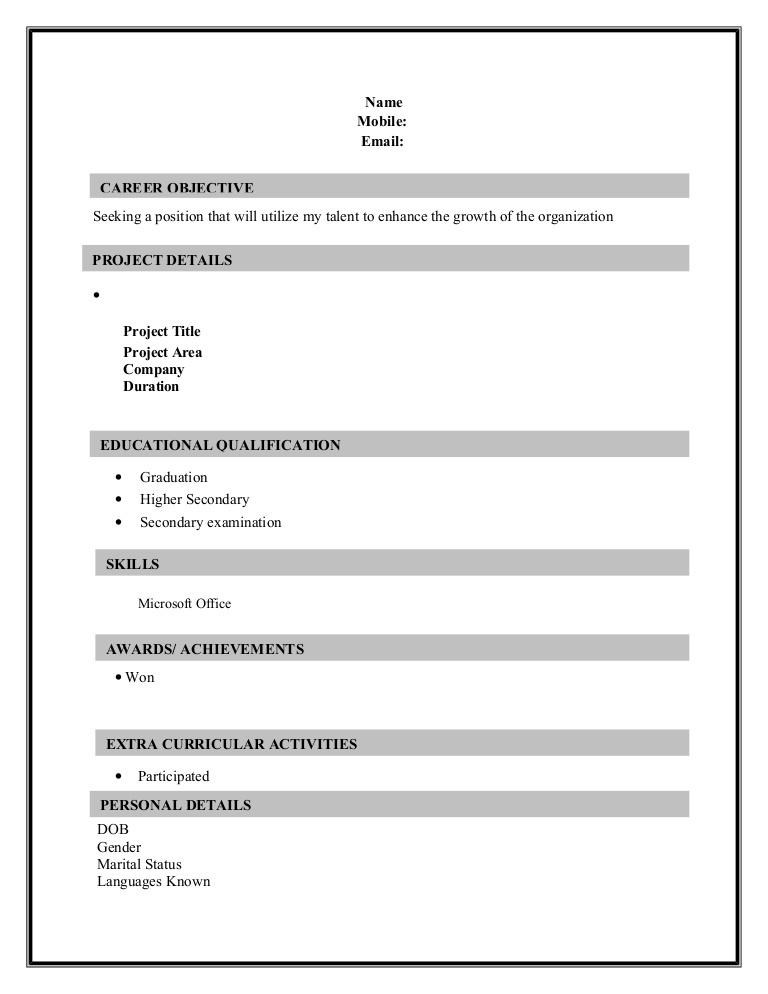 P G Resume Format  