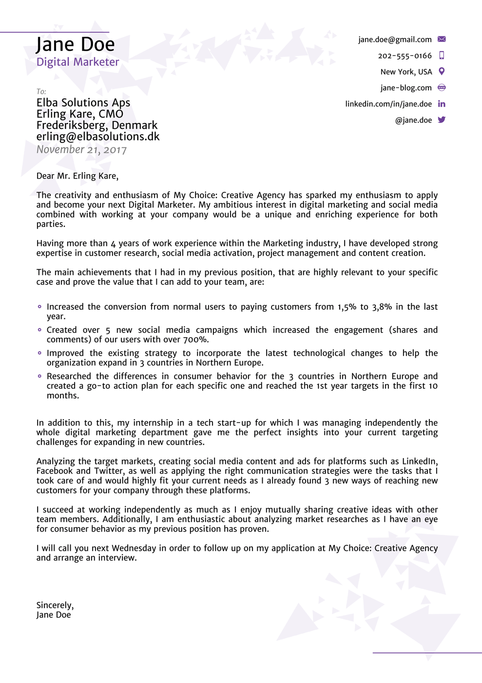 A Cover Letter Template Sample  