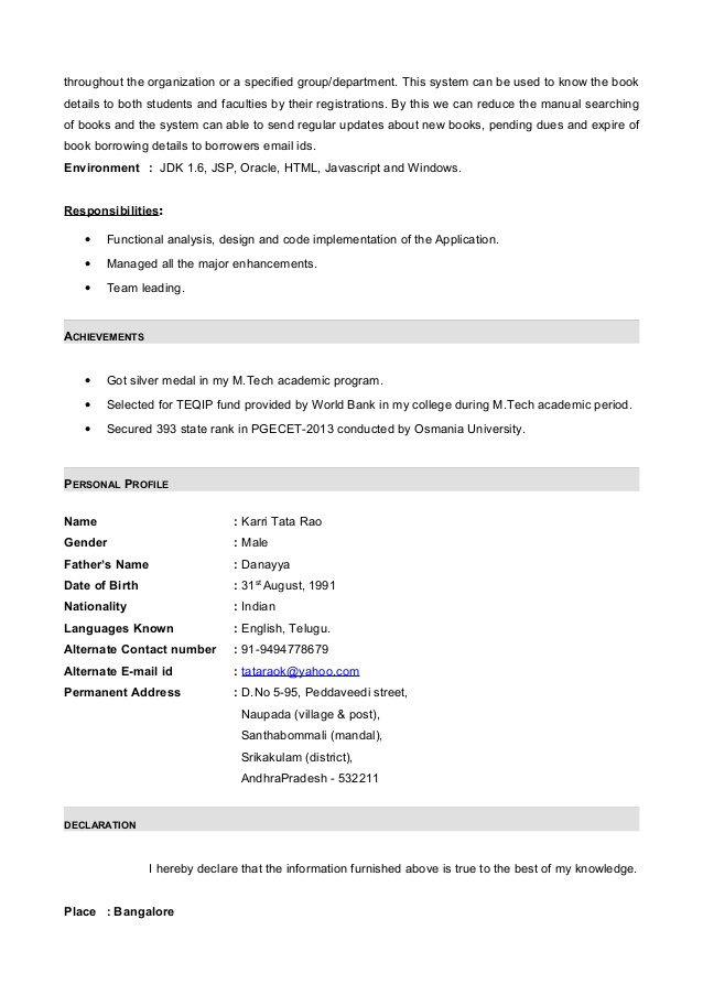 Resume Format For 7 Months Experience  