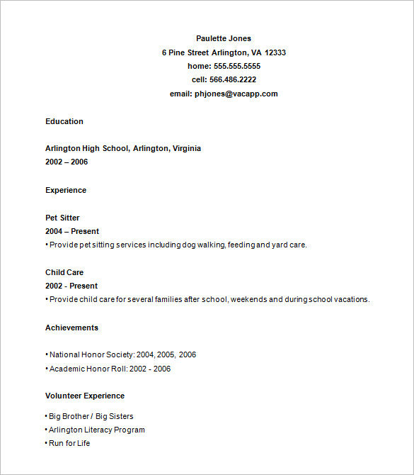 Resume Format For High School Students  