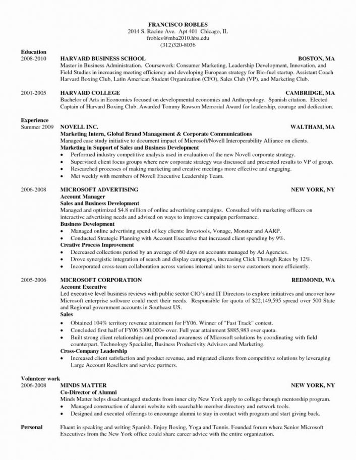 Resume Format Harvard  