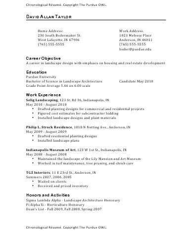 Resume Format Purdue Owl  