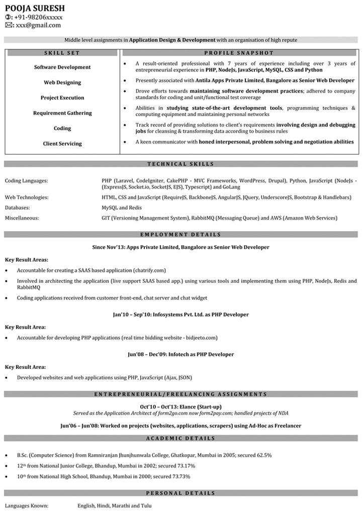 Sample Resume Format For 5 Years Experience  
