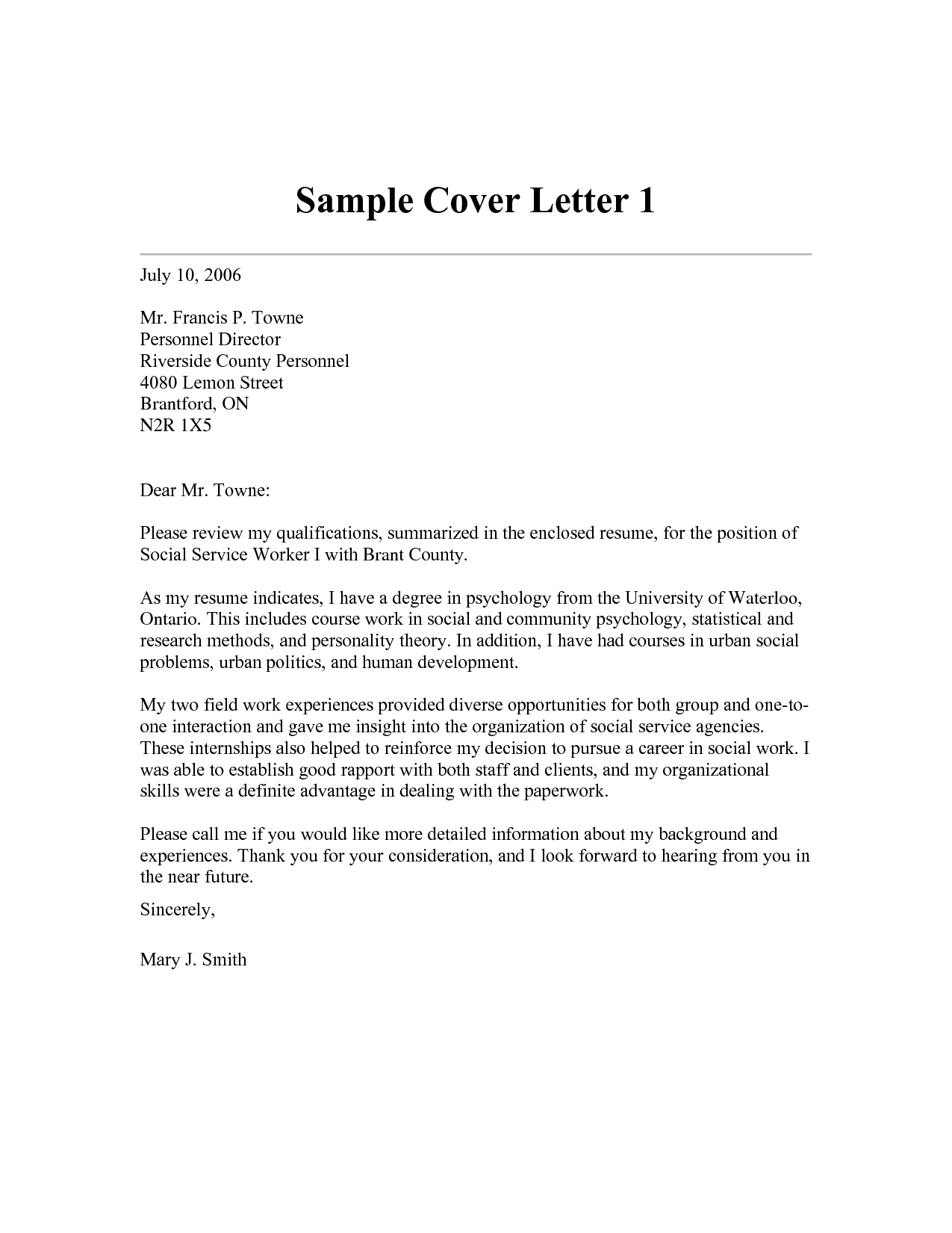 Cover Letter Template Social Work  