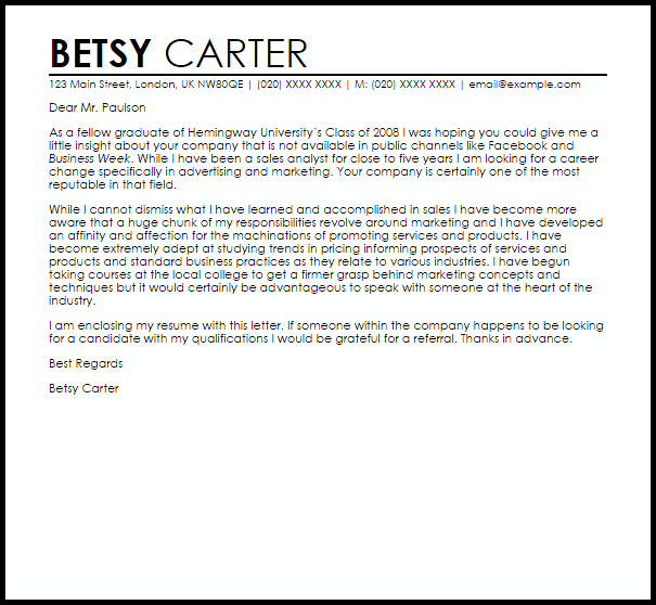 Cover Letter Template When Changing Careers  
