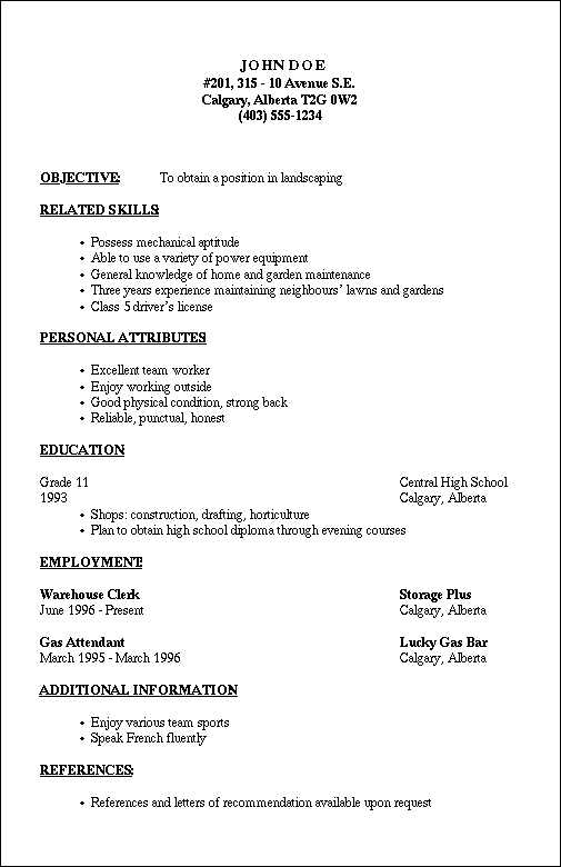 Resume Format Outline  