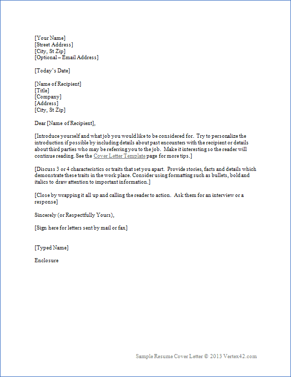 Cover Letter Template For Resume 