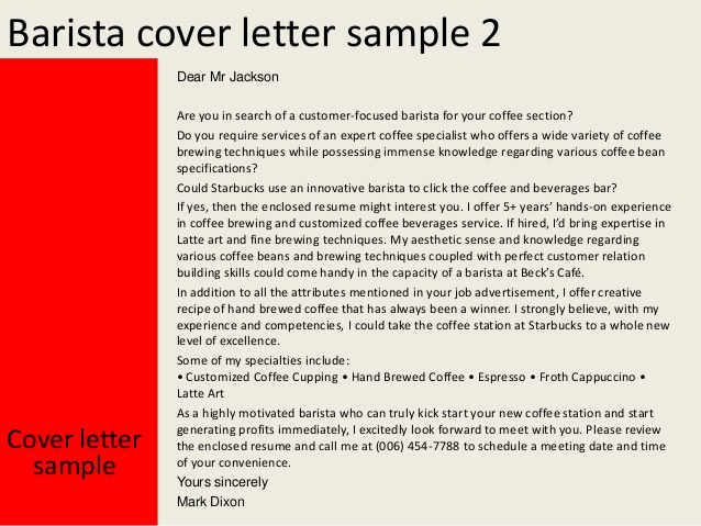Cover Letter Template Barista 