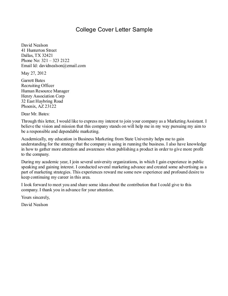 Cover Letter Template College 