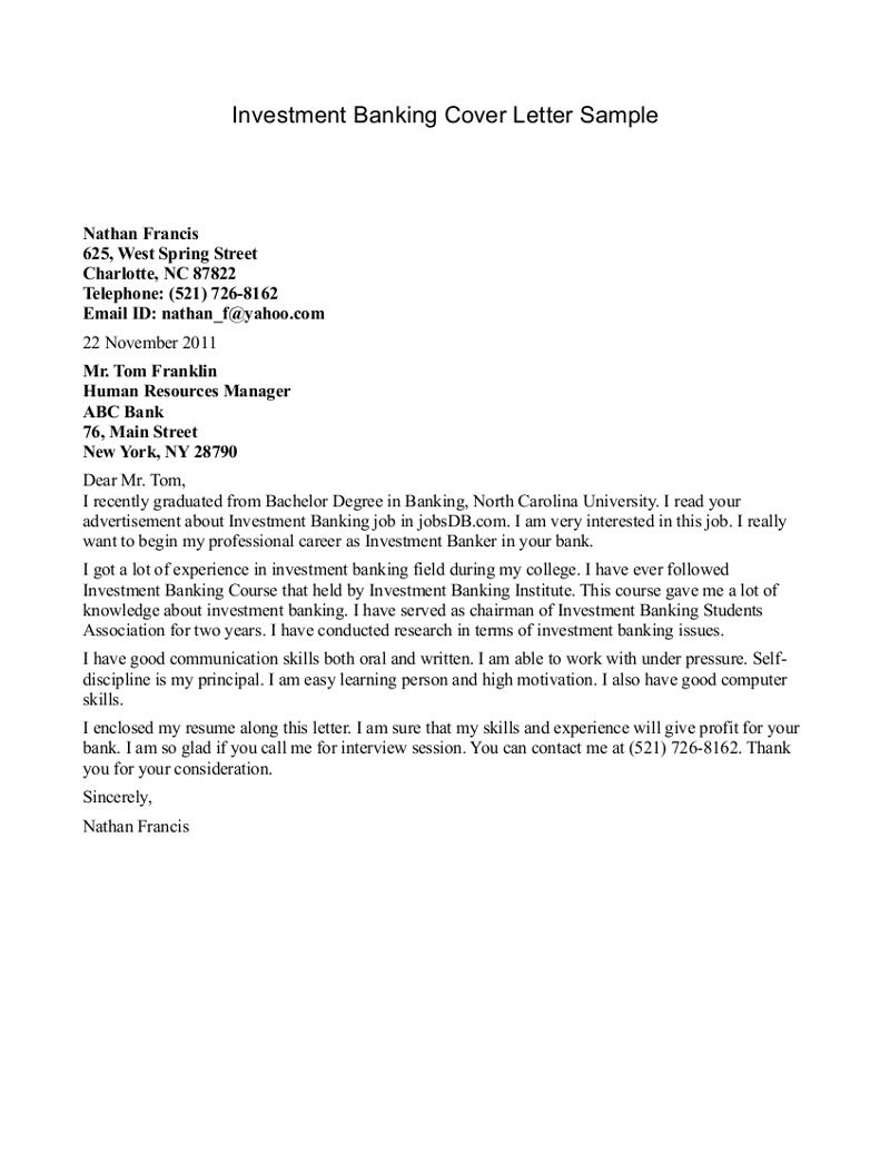Cover Letter Template Investment Banking 