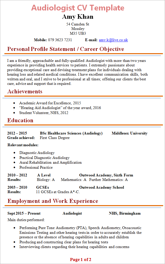 Cv Template 6Th Form Student  