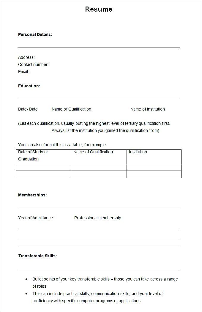 Resume Format Blank  