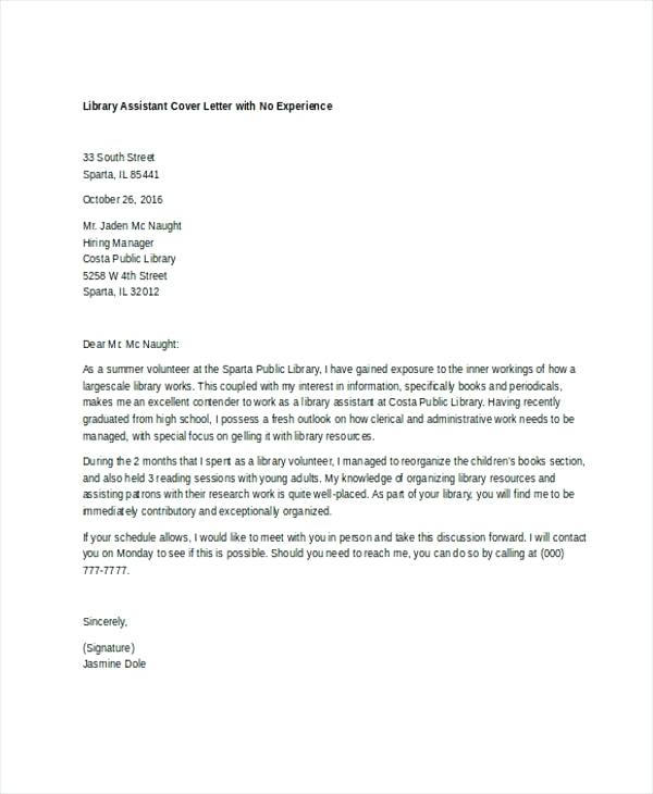 Cover Letter Template Library Assistant  