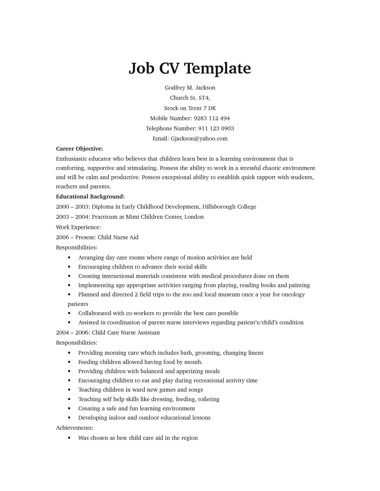 Cv Template Job Application  