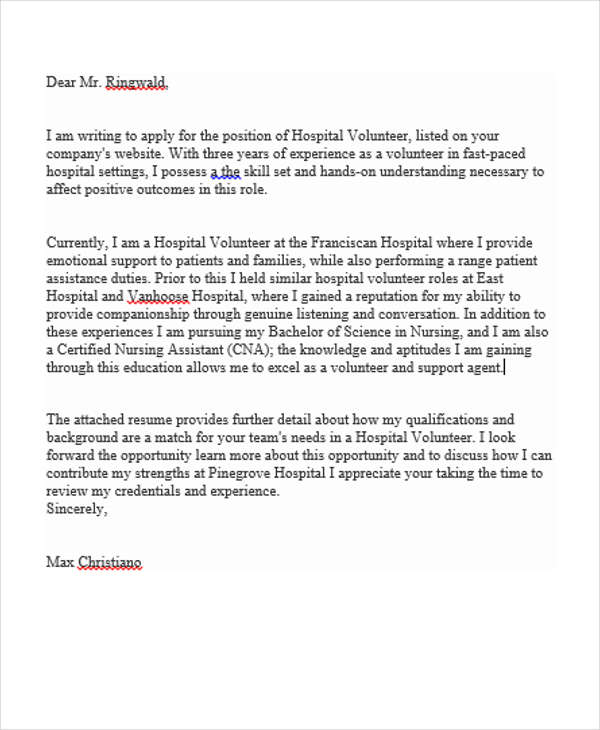 Cover Letter Template Volunteer Position  