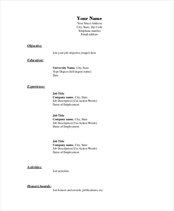 Resume Format Examples For Job 