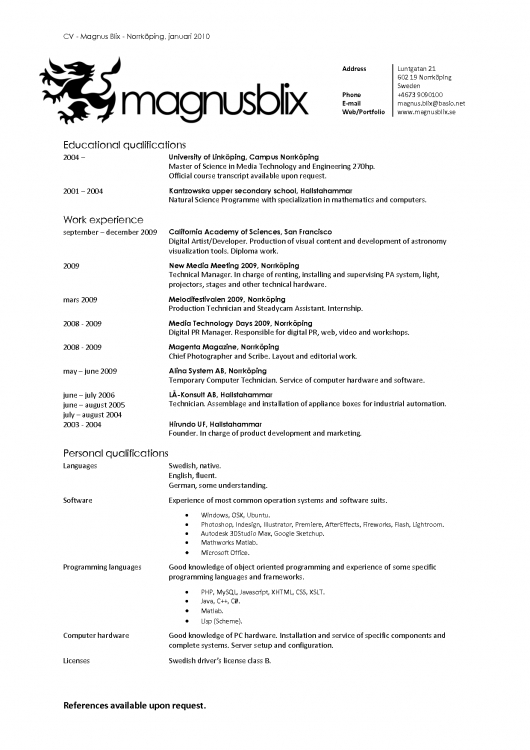 Resume Format References Available Upon Request  