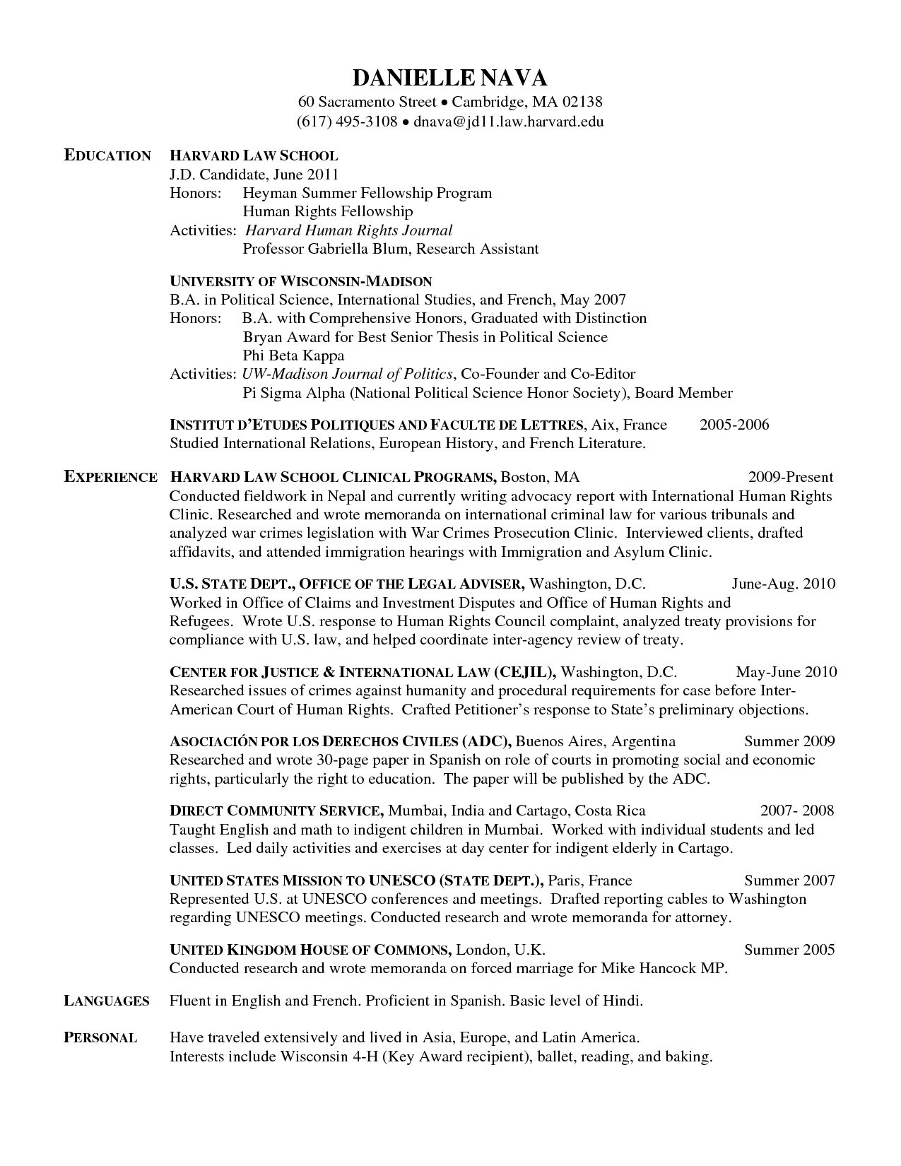 Resume Format Harvard Business School  