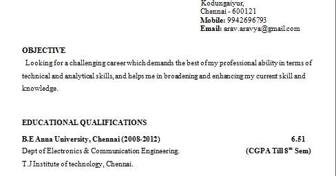 Resume Format For 3Rd Year Engineering Students  
