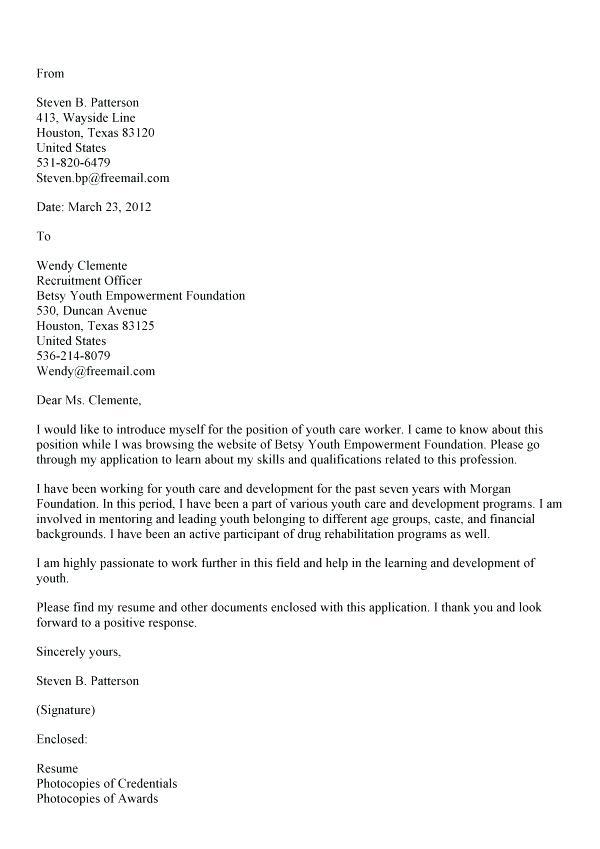 Cover Letter Template Youth Work 