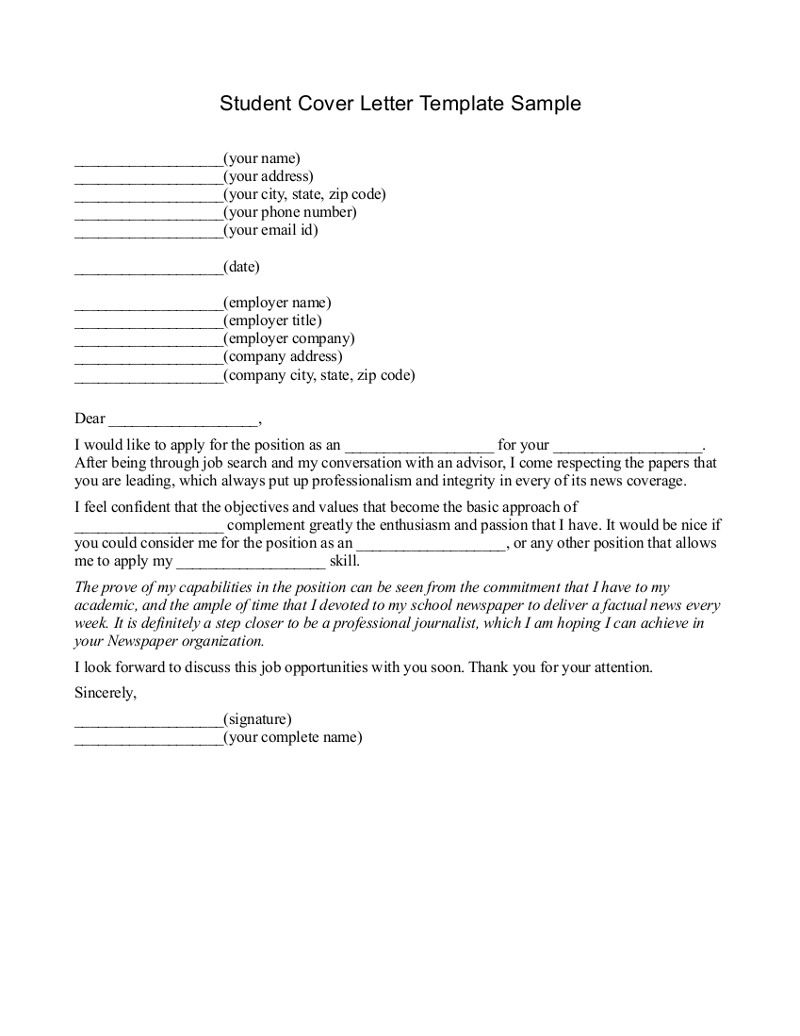 Cover Letter Template Student 