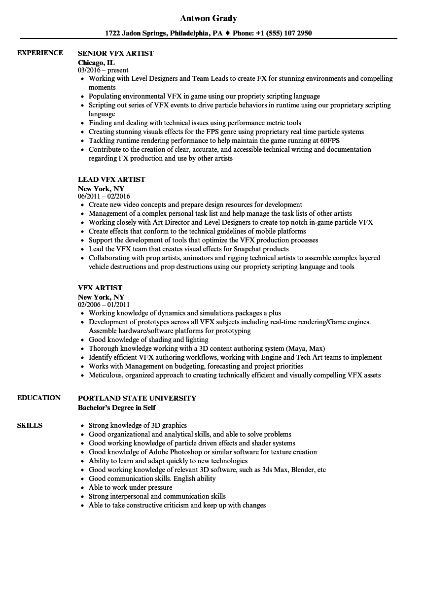 Resume Format Vfx Artist 