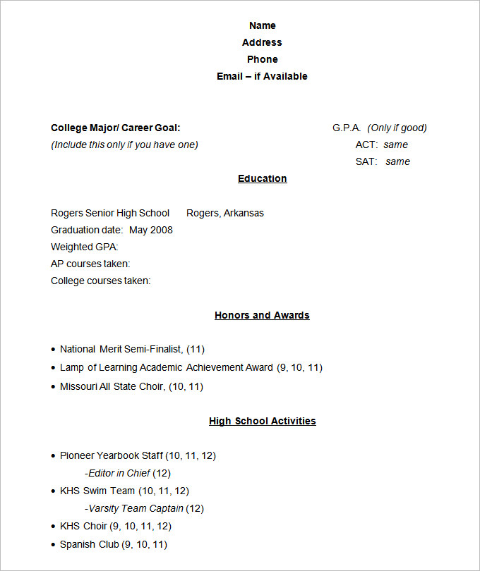 A Resume Format For Students  