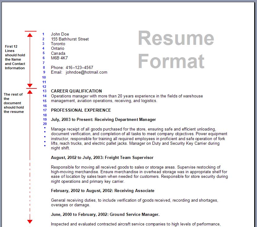 Pattern Of Resume Format  