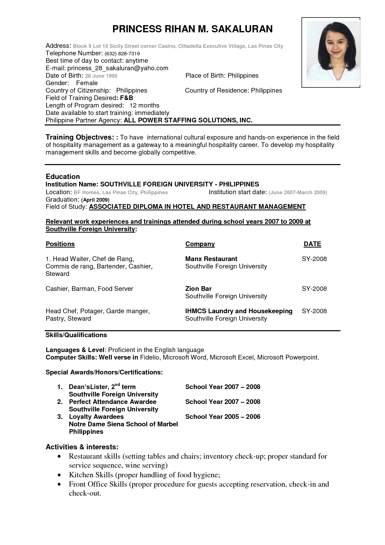 Resume Format For Usa Jobs  