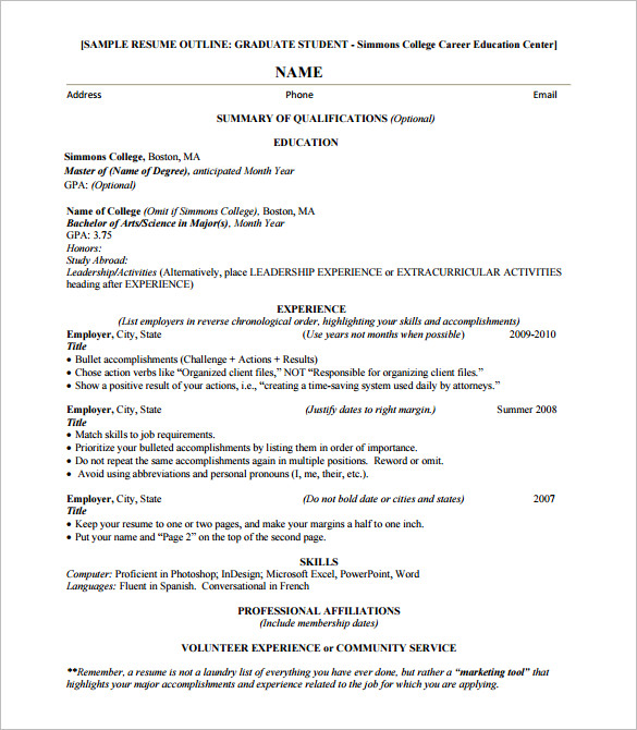 Resume Format Outline  
