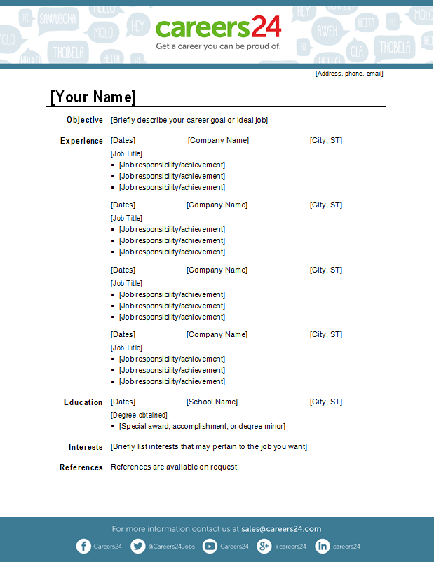 2 Page Cv Template South Africa 
