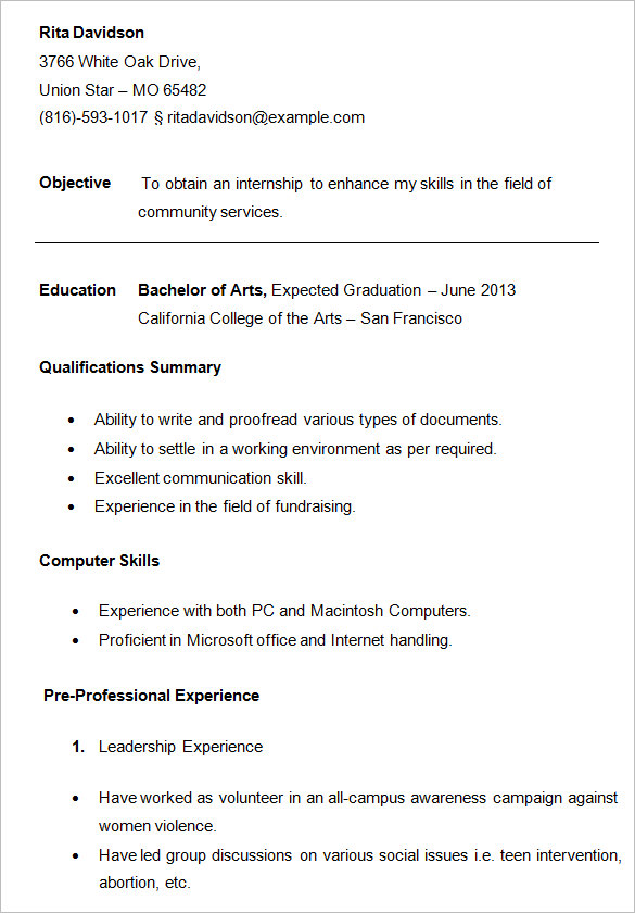A Resume Format For Students 