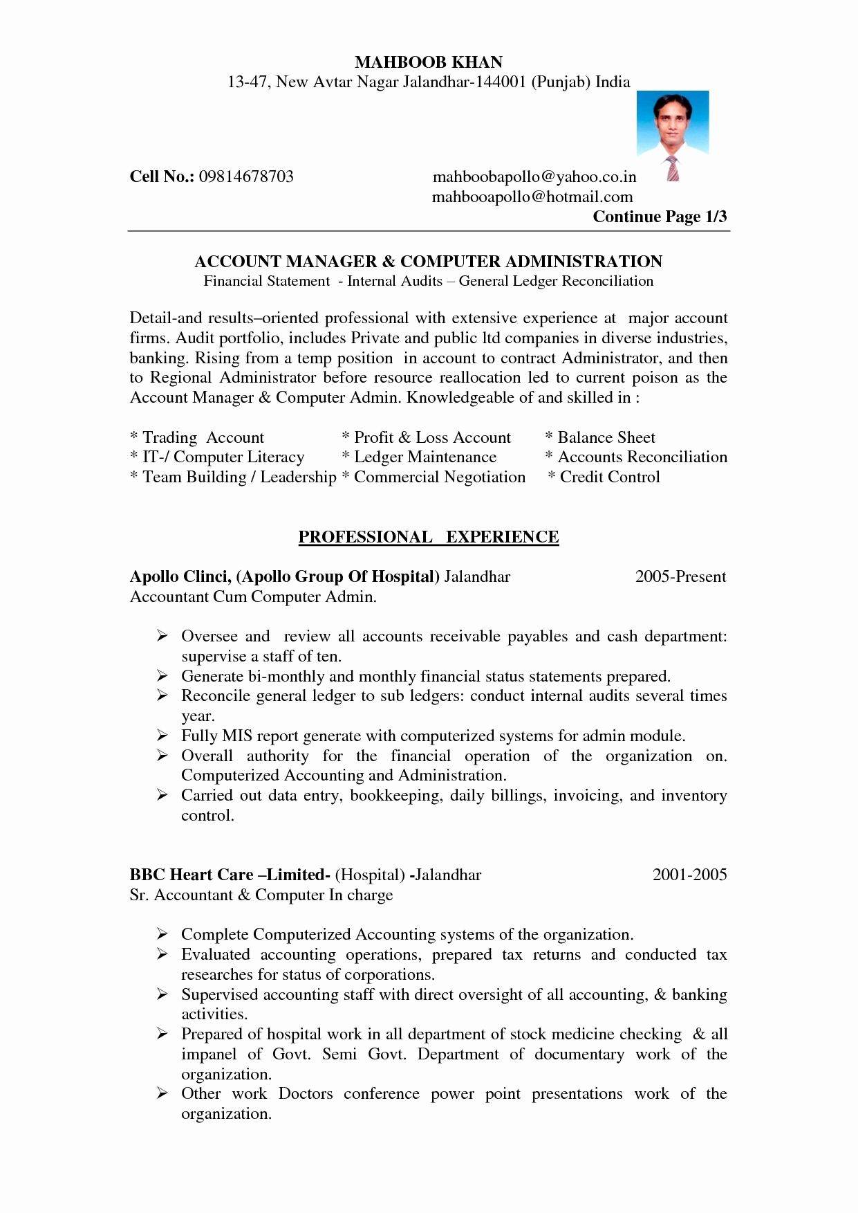 Resume Format Sheet 