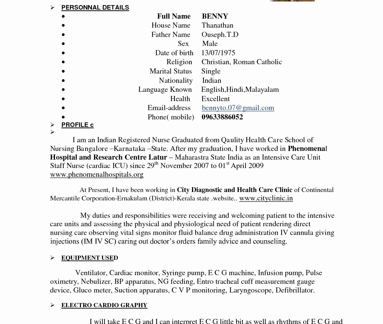 M Sc Nursing Resume Format 