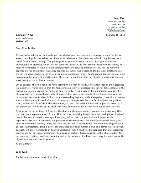 Cover Letter Template Latex 