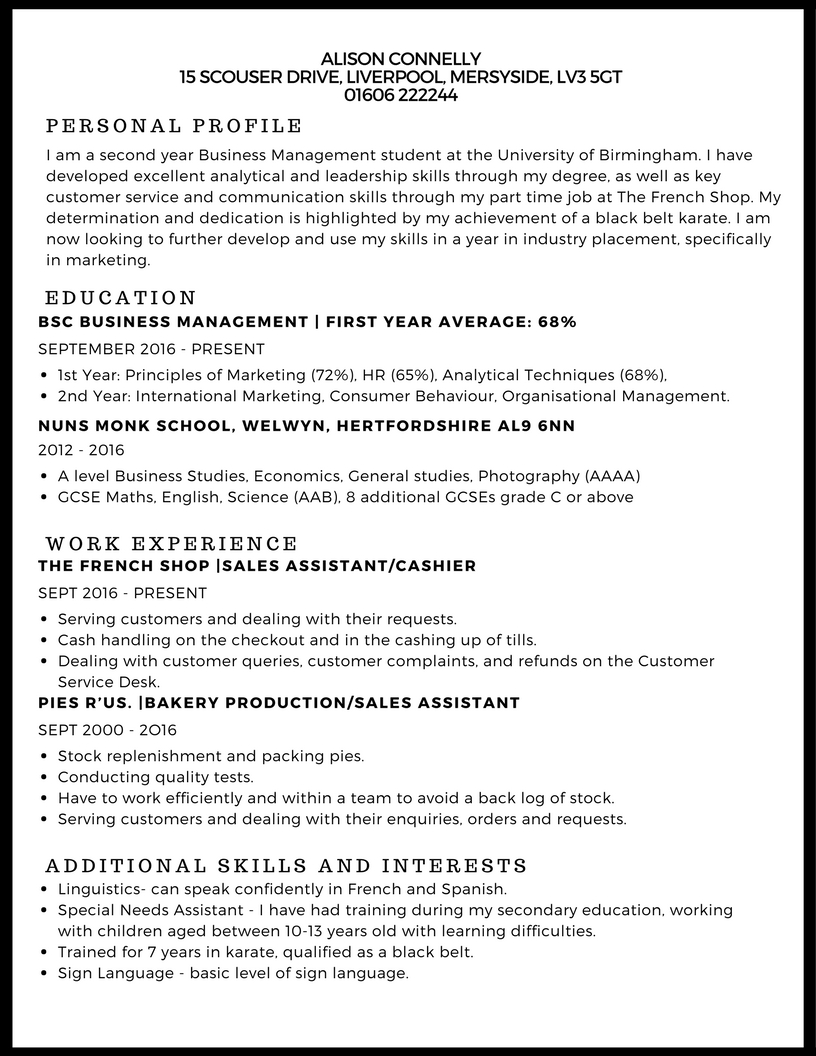 Cv Template College Student 