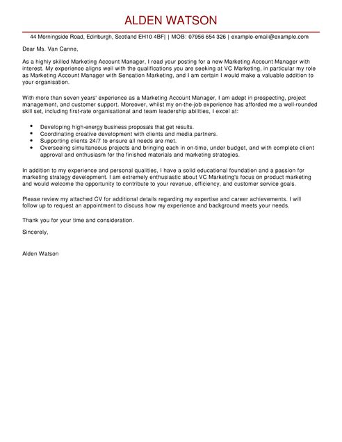 Cover Letter Template Marketing  