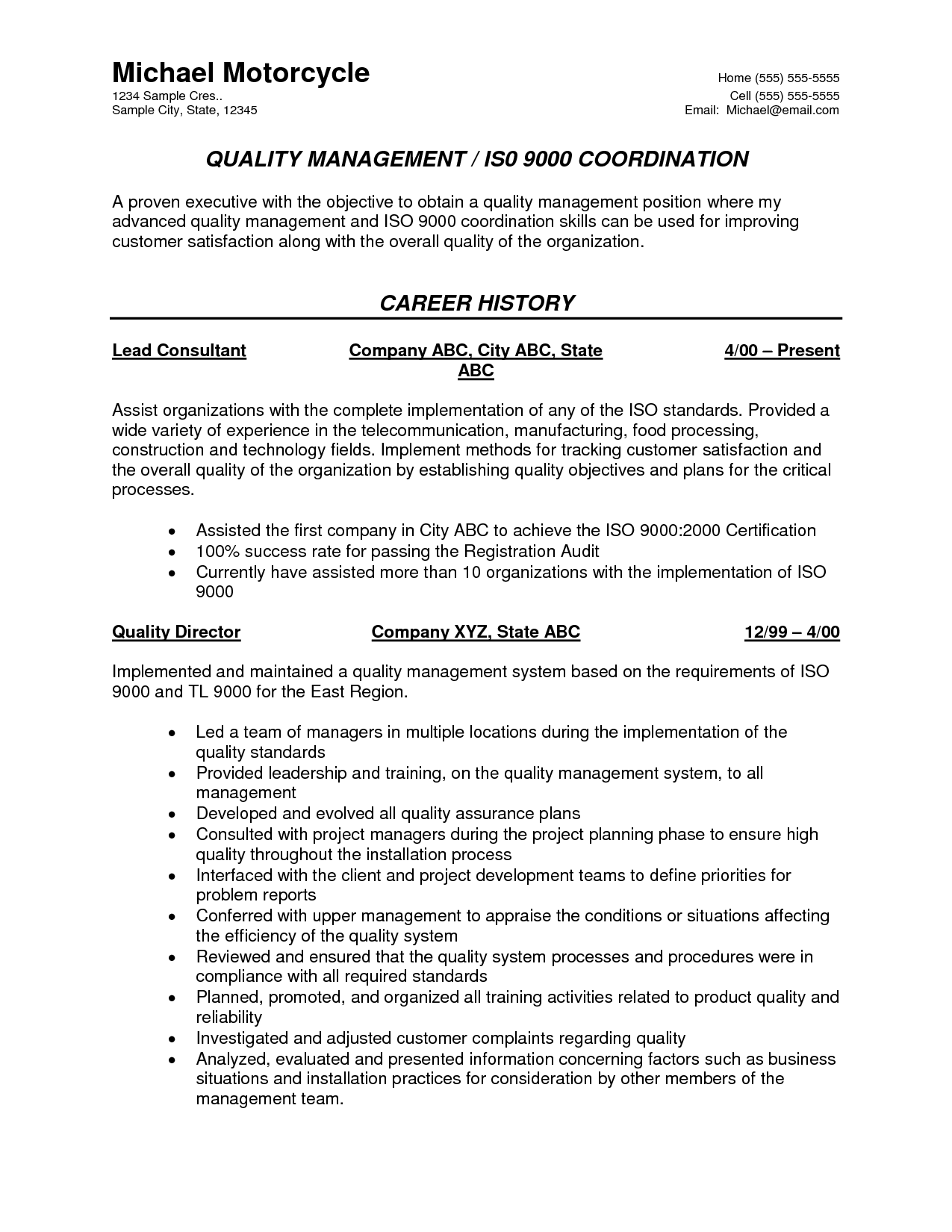 Cv Template Quality Manager 