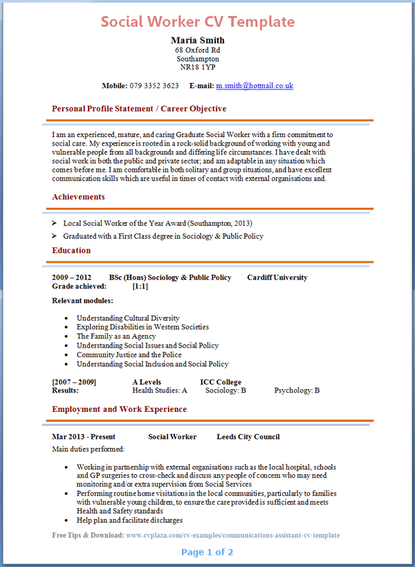 cv template young person