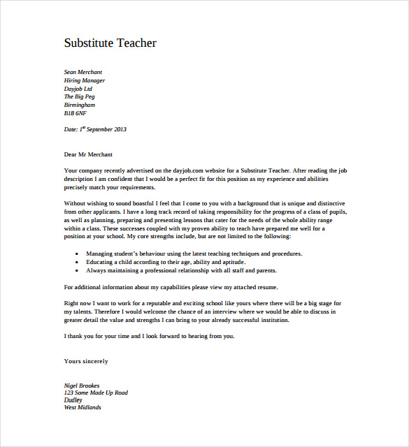 Cover Letter Template Teacher  