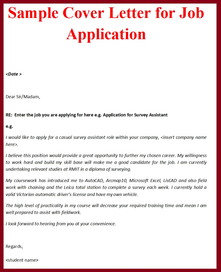 Cover Letter Template Job Application 