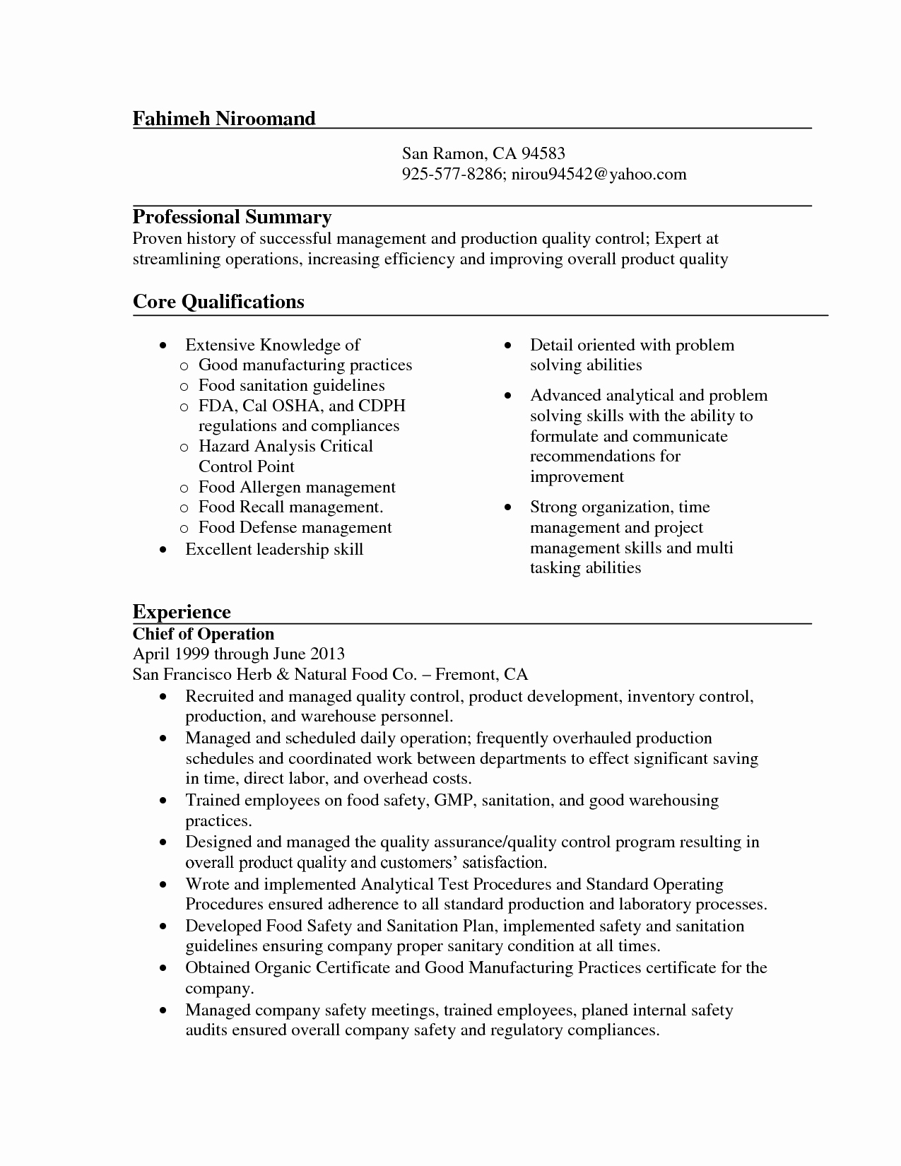 Resume Format Quality Assurance Pharma  