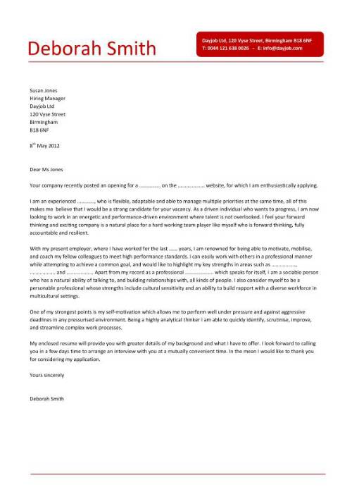 A Cover Letter Template Sample 