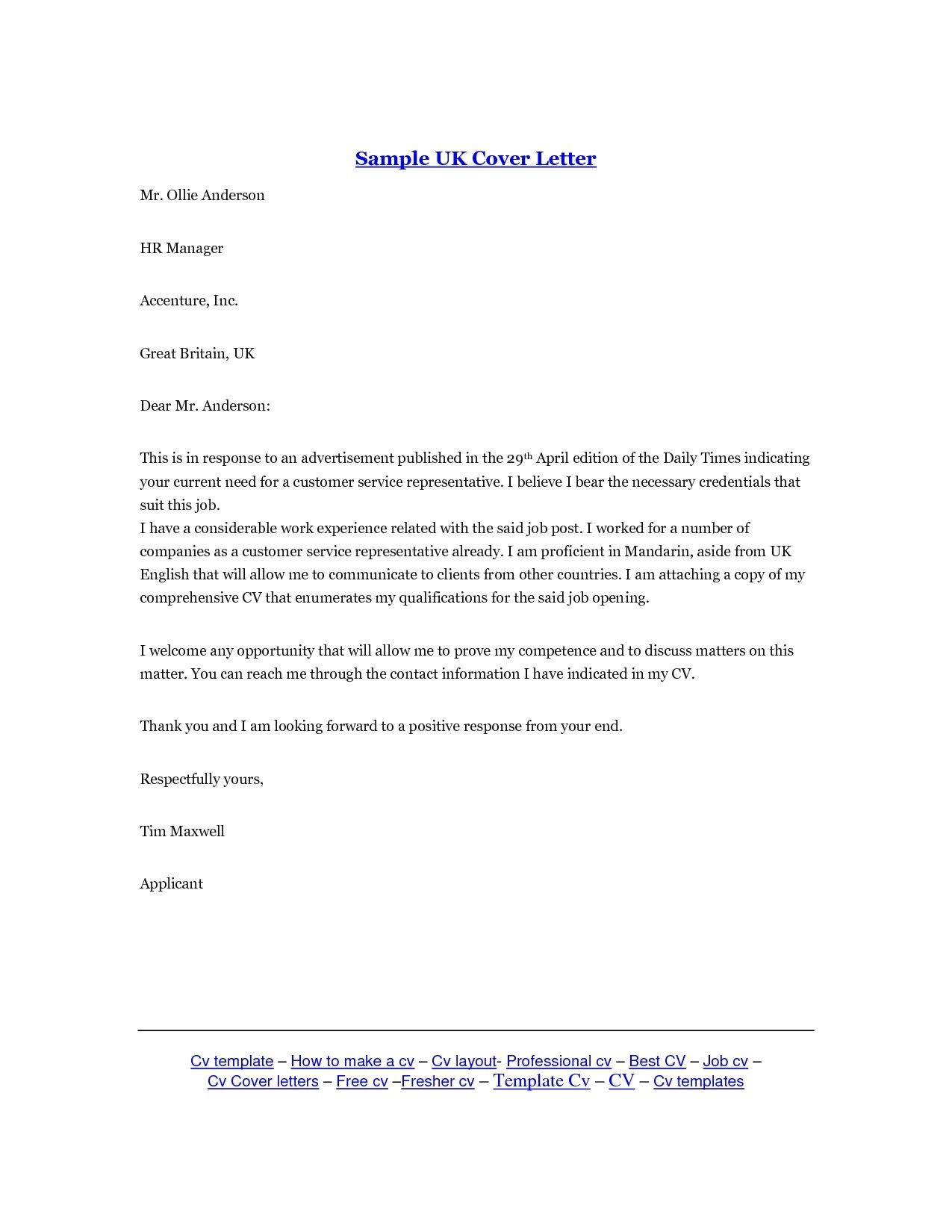 Cover Letter Template Uk 2018 