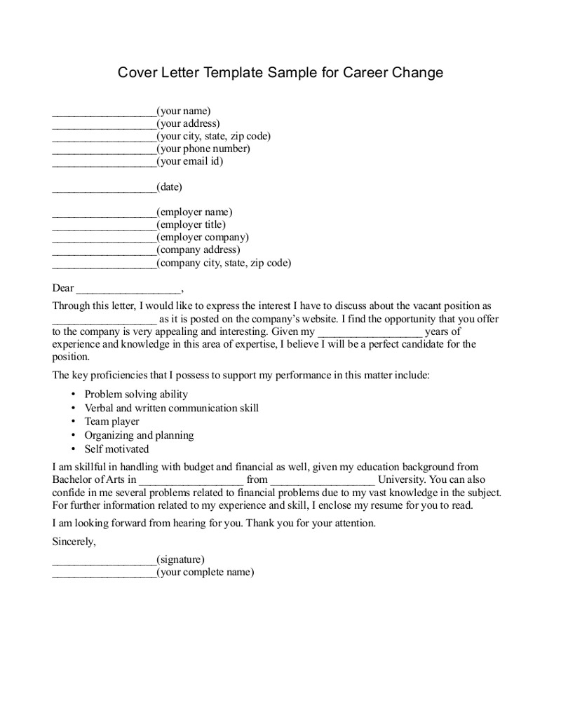 Cover Letter Template When Changing Careers  
