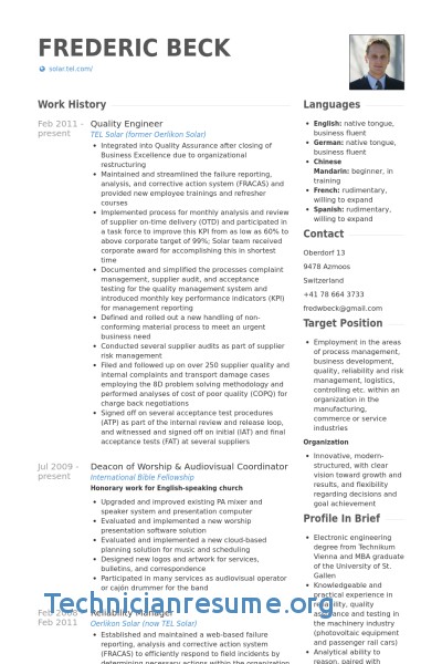 Resume Format Quality Engineer  