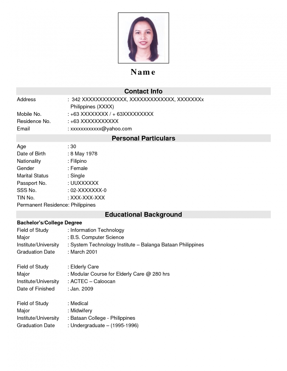 Sample Of Resume Format For Job Application 