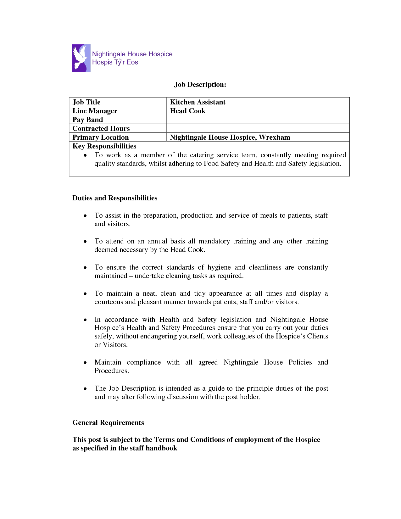 Cover Letter Template Kitchen Assistant 
