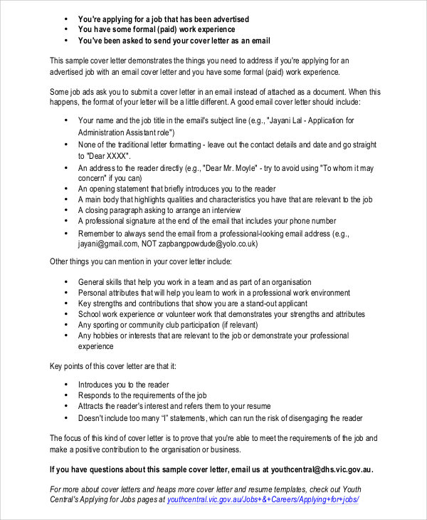 Cover Letter Template Youth Central  